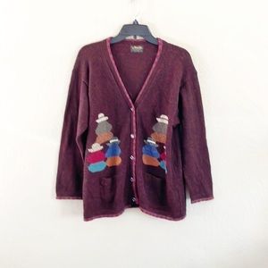 Women's Burgundy Cardigan with Colorful Accents